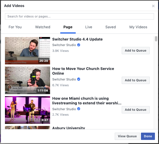 Choosing a video for a Facebook Watch Party