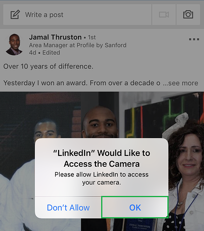 Letting LinkedIn access your camera